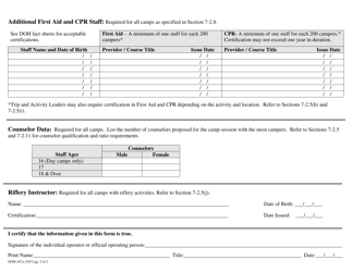 Form DOH-367A Children&#039;s Camp Additional Staff Qualifications - New York, Page 2