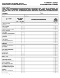 Form DOH-2040 Children&#039;s Camp Written Plan Checklist - New York