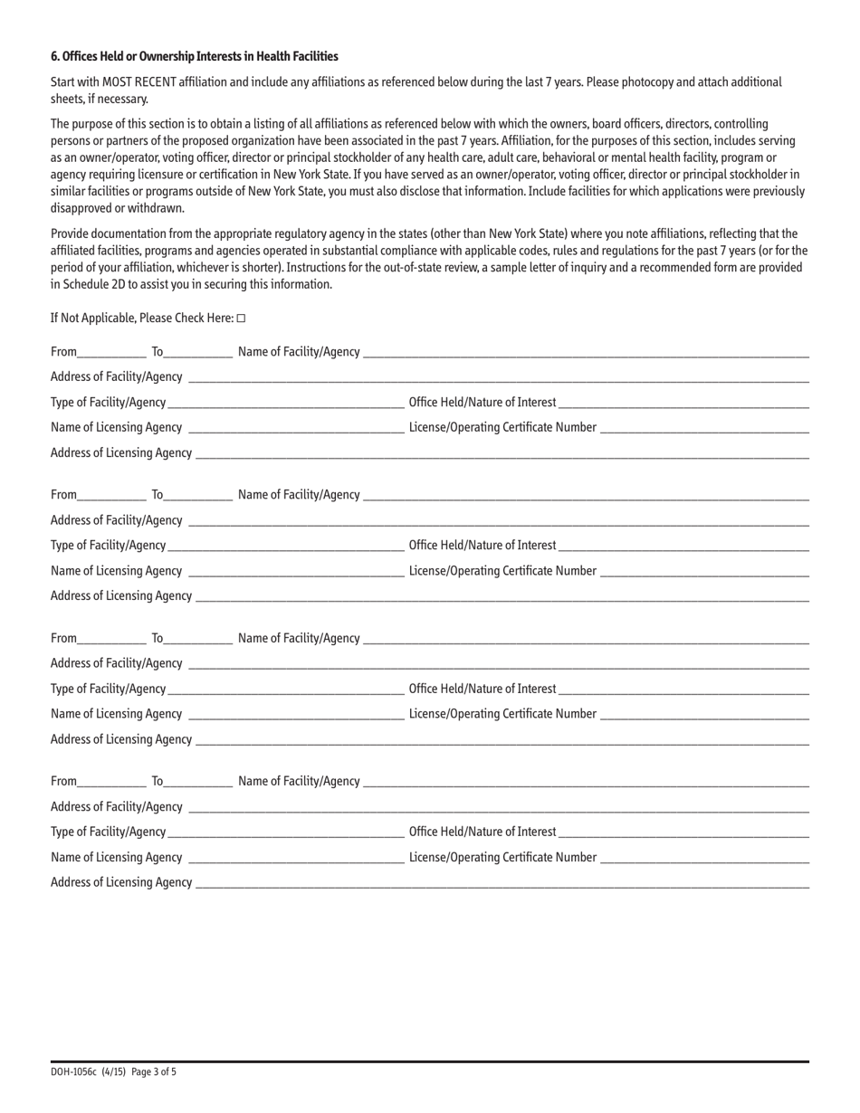 Form DOH-1056C Schedule 1 Application for Home Care Licensure - New York, Page 3