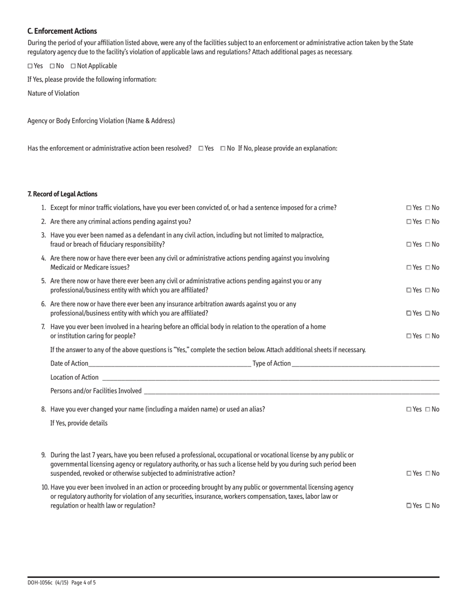 Form DOH-1056C Schedule 1 Application for Home Care Licensure - New York, Page 4