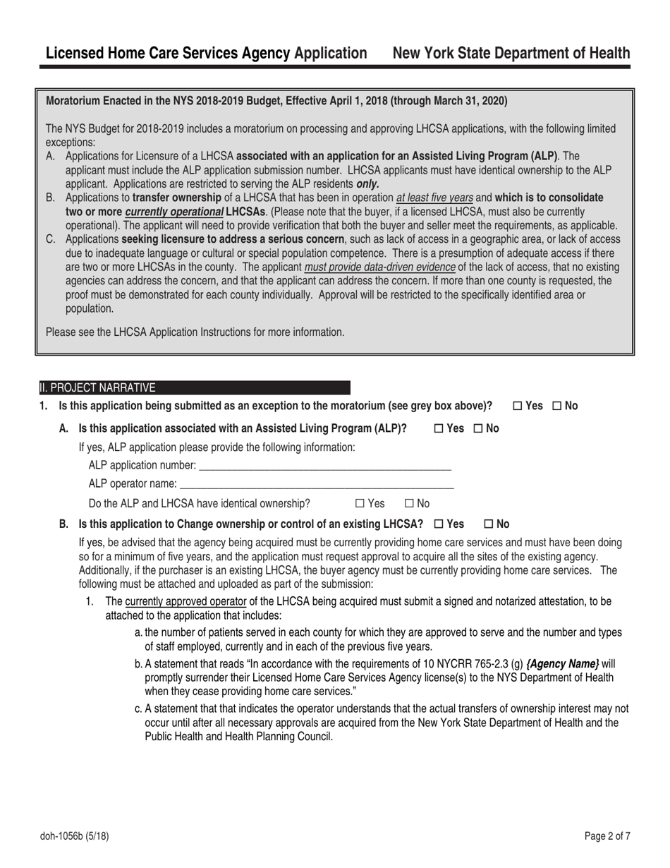 Form Doh 1056b Download Fillable Pdf Or Fill Online Licensed Home Care Services Agency 1660