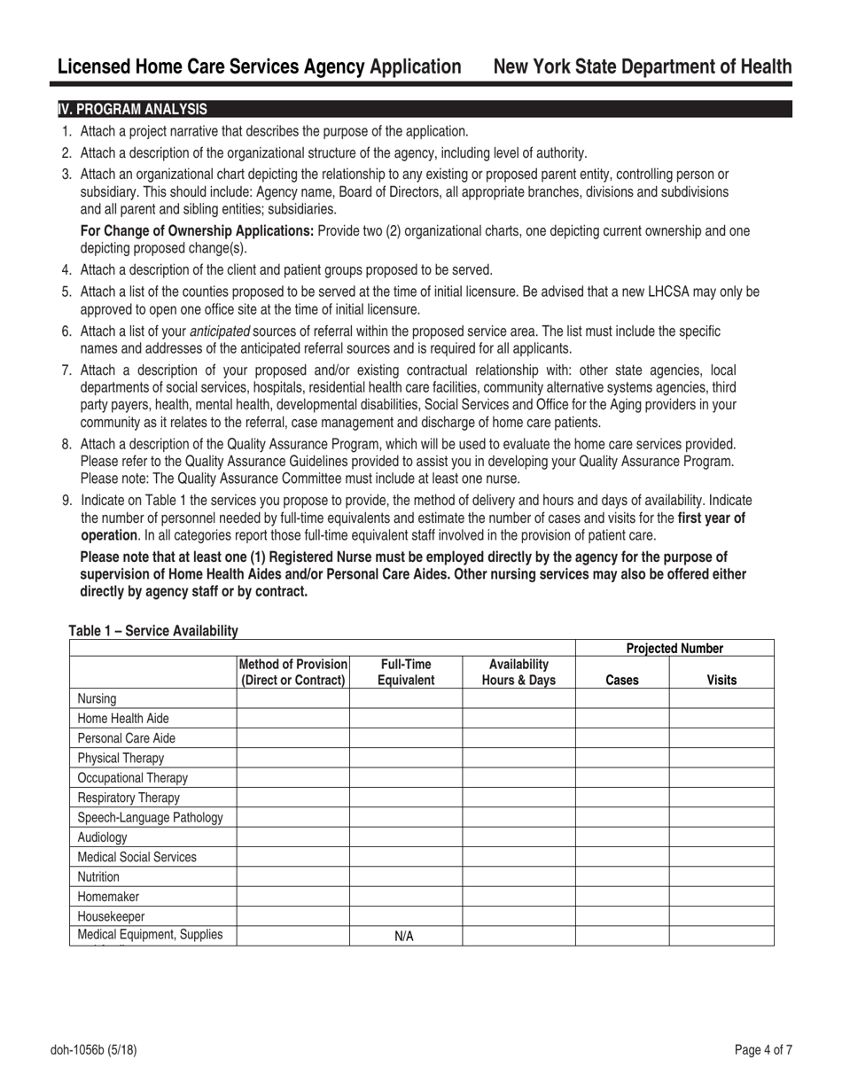 Form DOH-1056B Licensed Home Care Services Agency Application - New York, Page 4