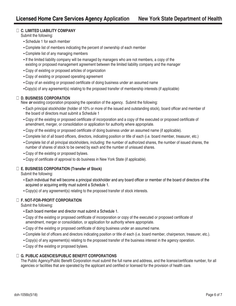 Form DOH-1056B Licensed Home Care Services Agency Application - New York, Page 6