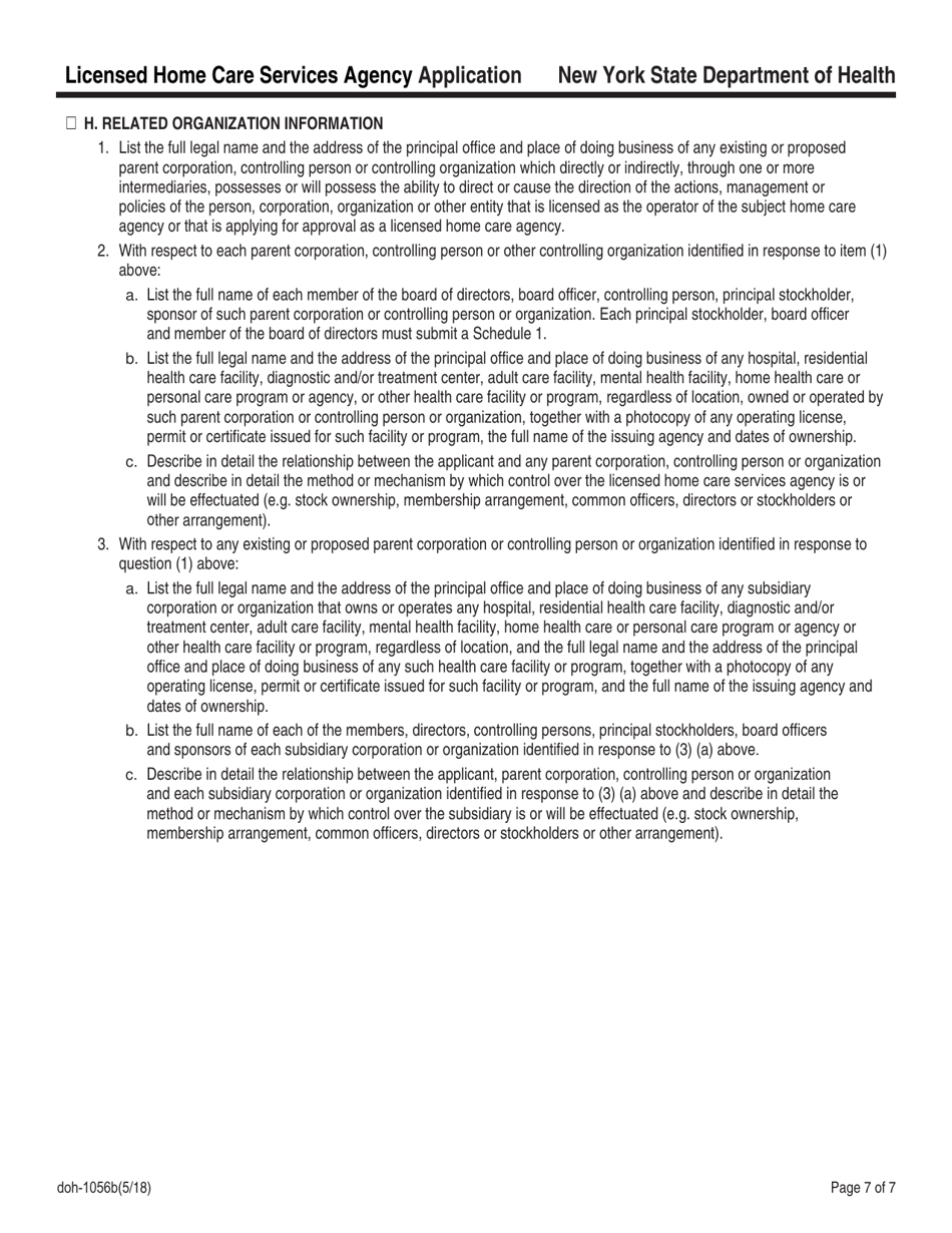 Form DOH-1056B Licensed Home Care Services Agency Application - New York, Page 7
