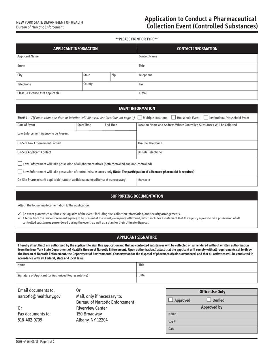 Form DOH-4446 Application to Conduct a Pharmaceutical Collection Event (Controlled Substances) - New York, Page 4
