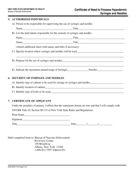 Form DOH-2278 Certificate of Need to Possess Hypodermic Syringes and Needles - New York, Page 2