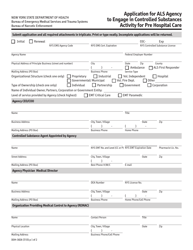 Document preview: Form DOH-3826 Application for Als Agency to Engage in Controlled Substances Activity for Pre Hospital Care - New York