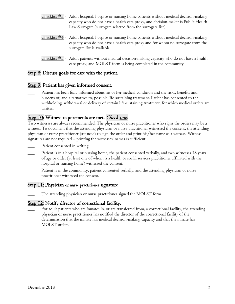Checklist #1 Adult Patients With Medical Decision-Making Capacity (Any Setting) - New York, Page 2
