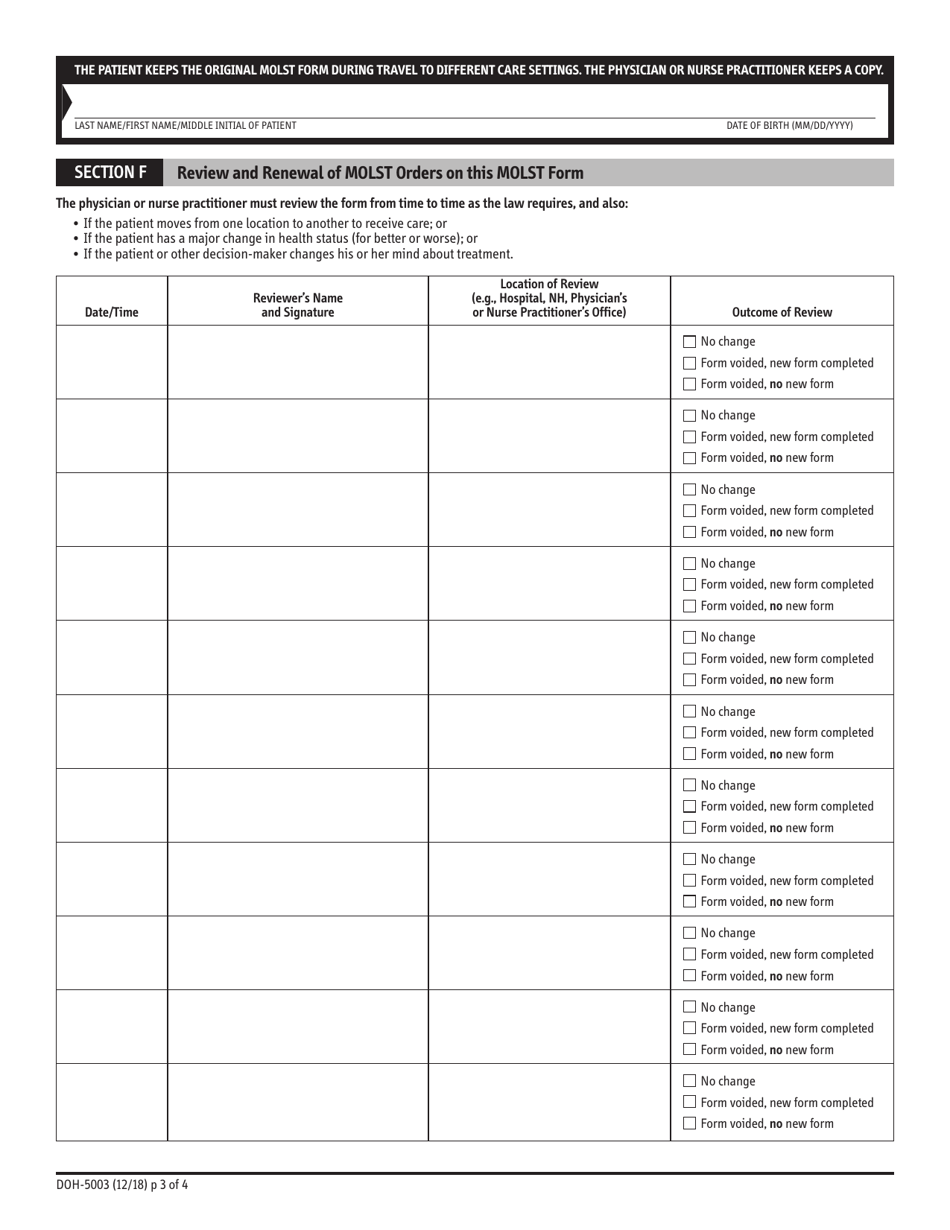Form DOH-5003 Medical Orders for Life-Sustaining Treatment (Molst) - New York, Page 3