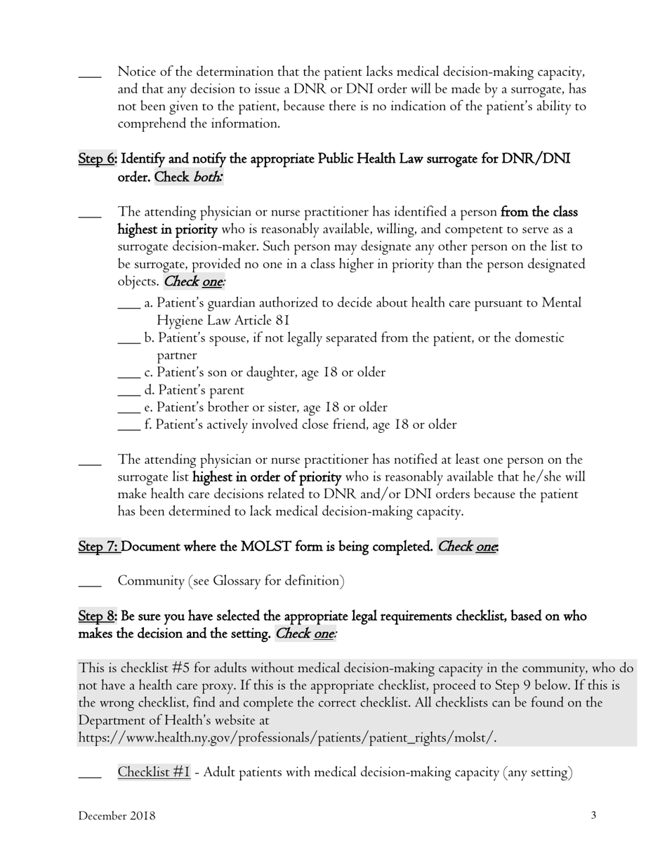New York Checklist 5 Adult Patients Without Medical DecisionMaking