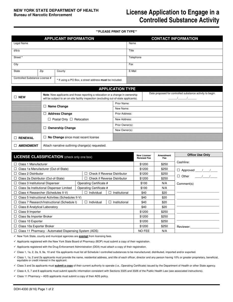 Form DOH-4330 - Fill Out, Sign Online and Download Printable PDF, New