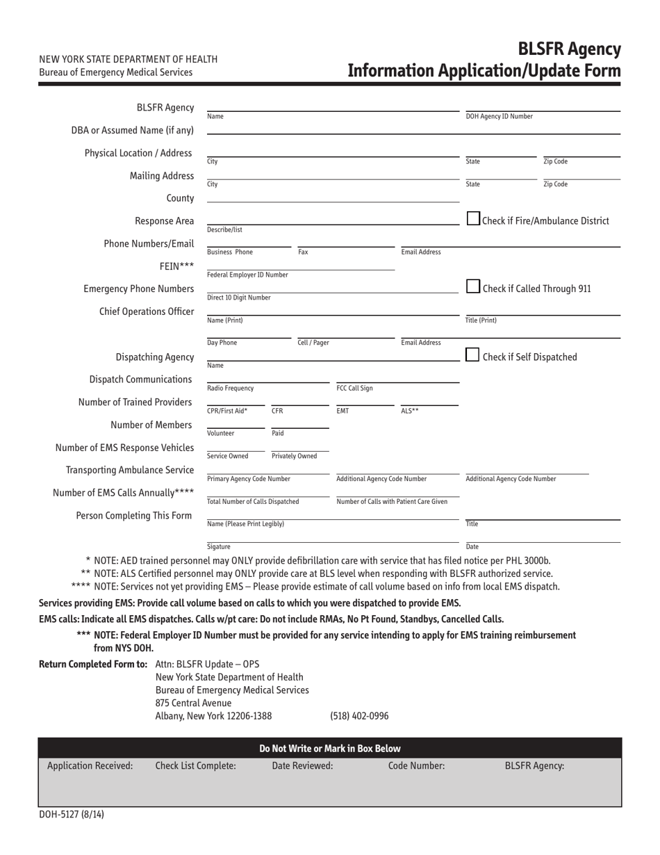 Form DOH-5127 Blsfr Agency Information Application / Update Form - New York, Page 1