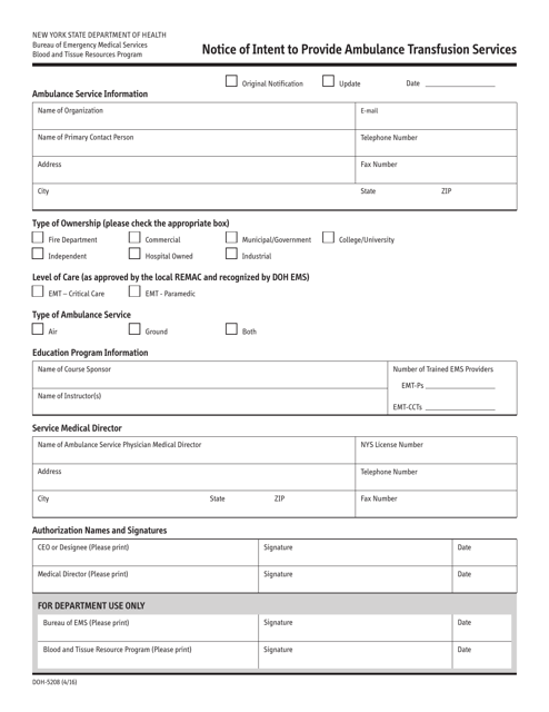 Form DOH-5208  Printable Pdf