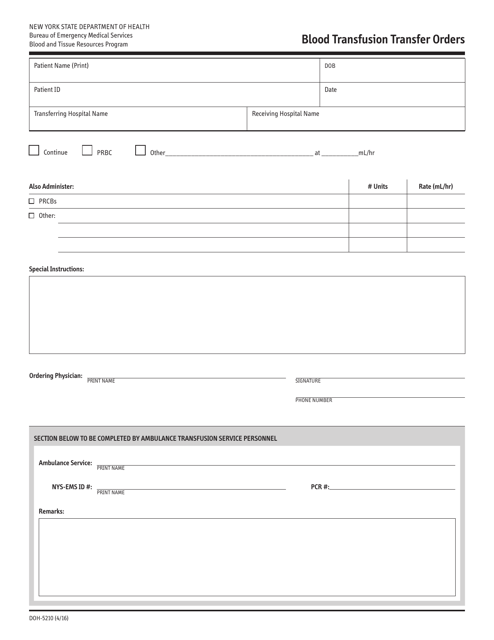 Form DOH-5210  Printable Pdf