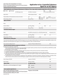 Form DOH-3827 &quot;Application to Be a Controlled Substance Agent for an Als Agency&quot; - New York