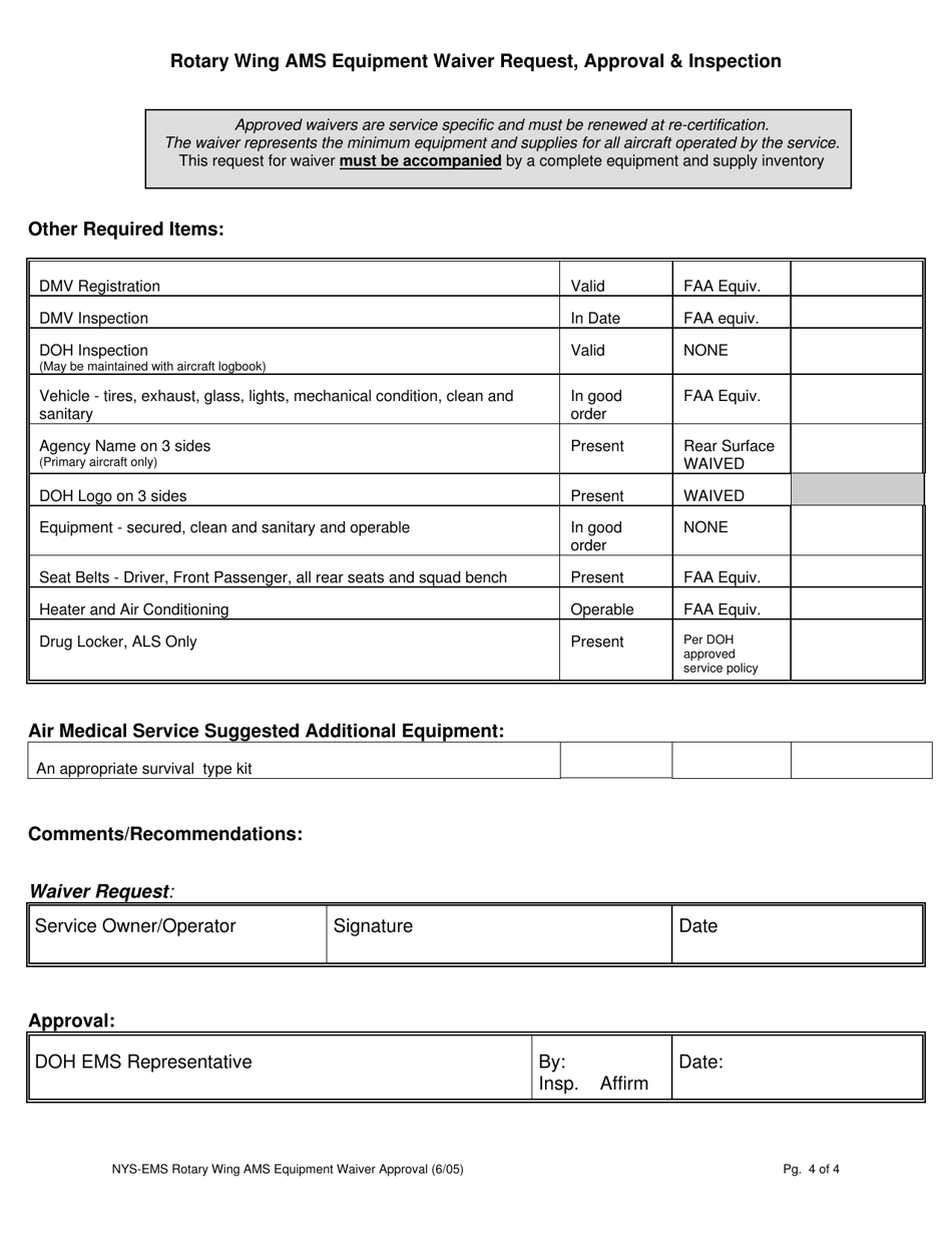 Rotary Wing Ams Equipment Waiver Under the Provisions of Part 800.27 - New York, Page 4