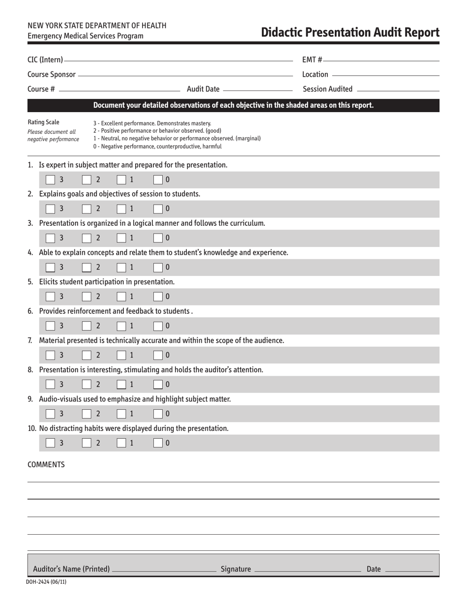 Form DOH2424 Fill Out, Sign Online and Download Printable PDF, New
