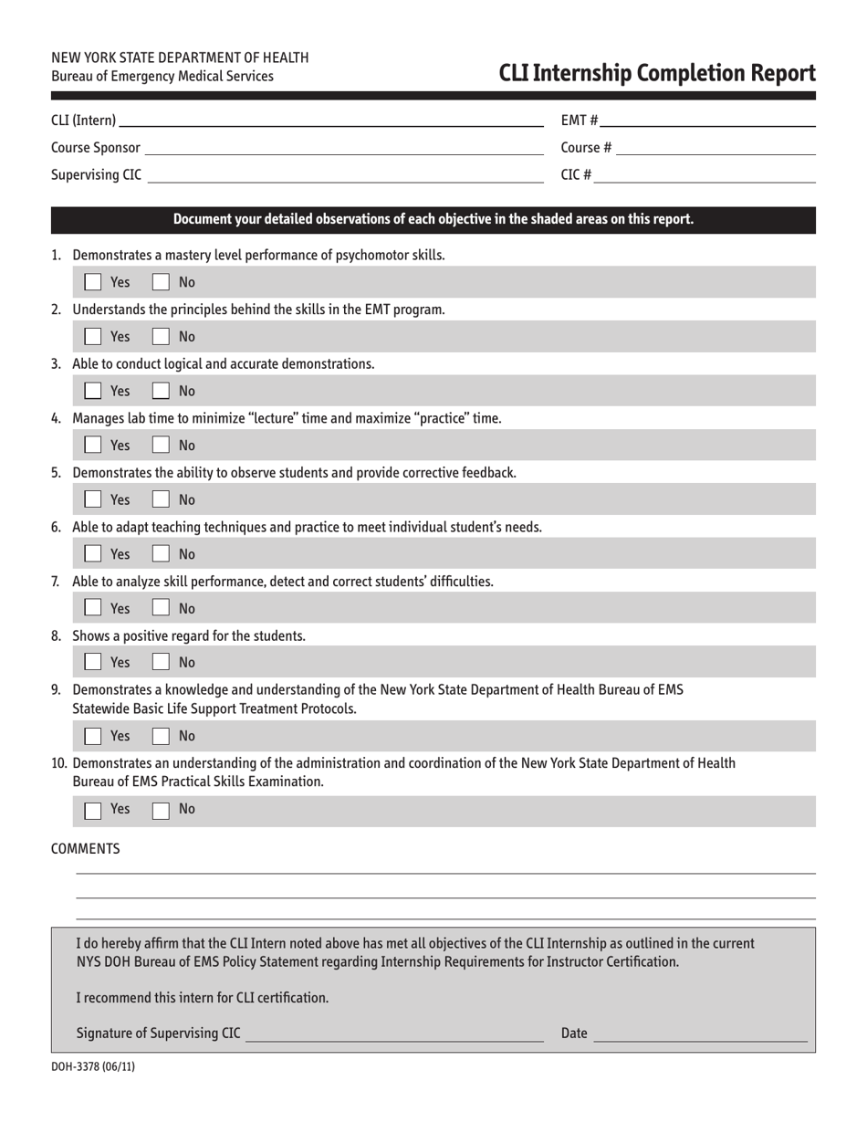 Form DOH-3378 Cli Internship Completion Report - New York, Page 1