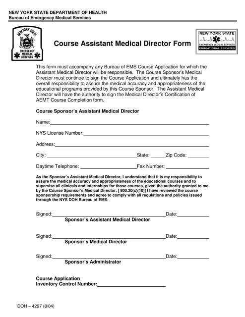 Form DOH-4297 Course Assistant Medical Director Form - New York