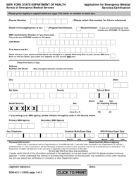 Form DOH-65 Application for Emergency Medical Services Certification - New York