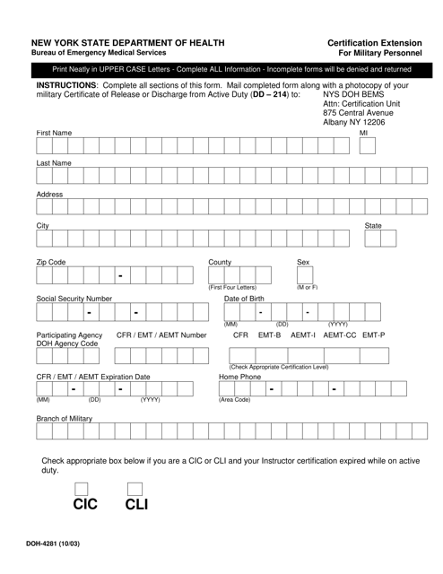 Form DOH-4281  Printable Pdf