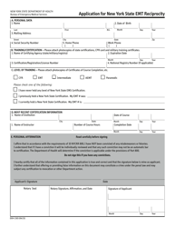 Document preview: Form DOH-2183 Application for New York State Emt Reciprocity - New York