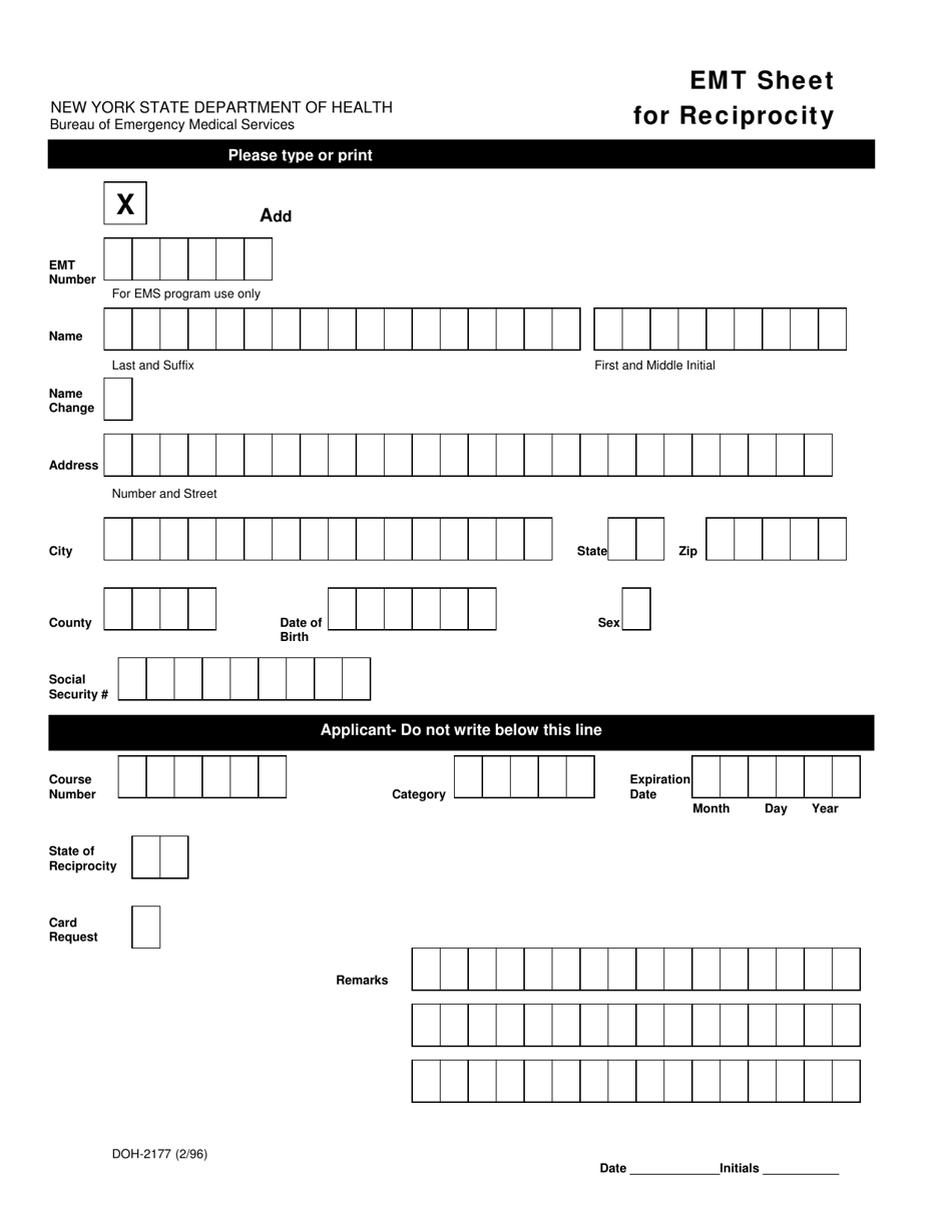 Form DOH2177 Fill Out, Sign Online and Download Printable PDF, New