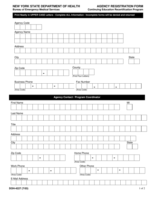 Form DOH-4227  Printable Pdf