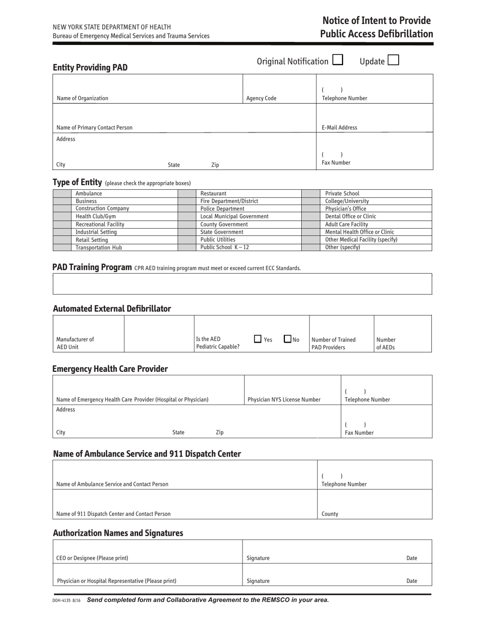 Form DOH4135 Fill Out, Sign Online and Download Fillable PDF, New