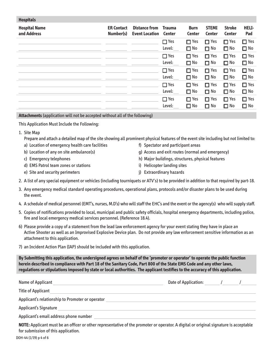 Form DOH-44 Application for a Permit for a Public Gathering - New York, Page 4
