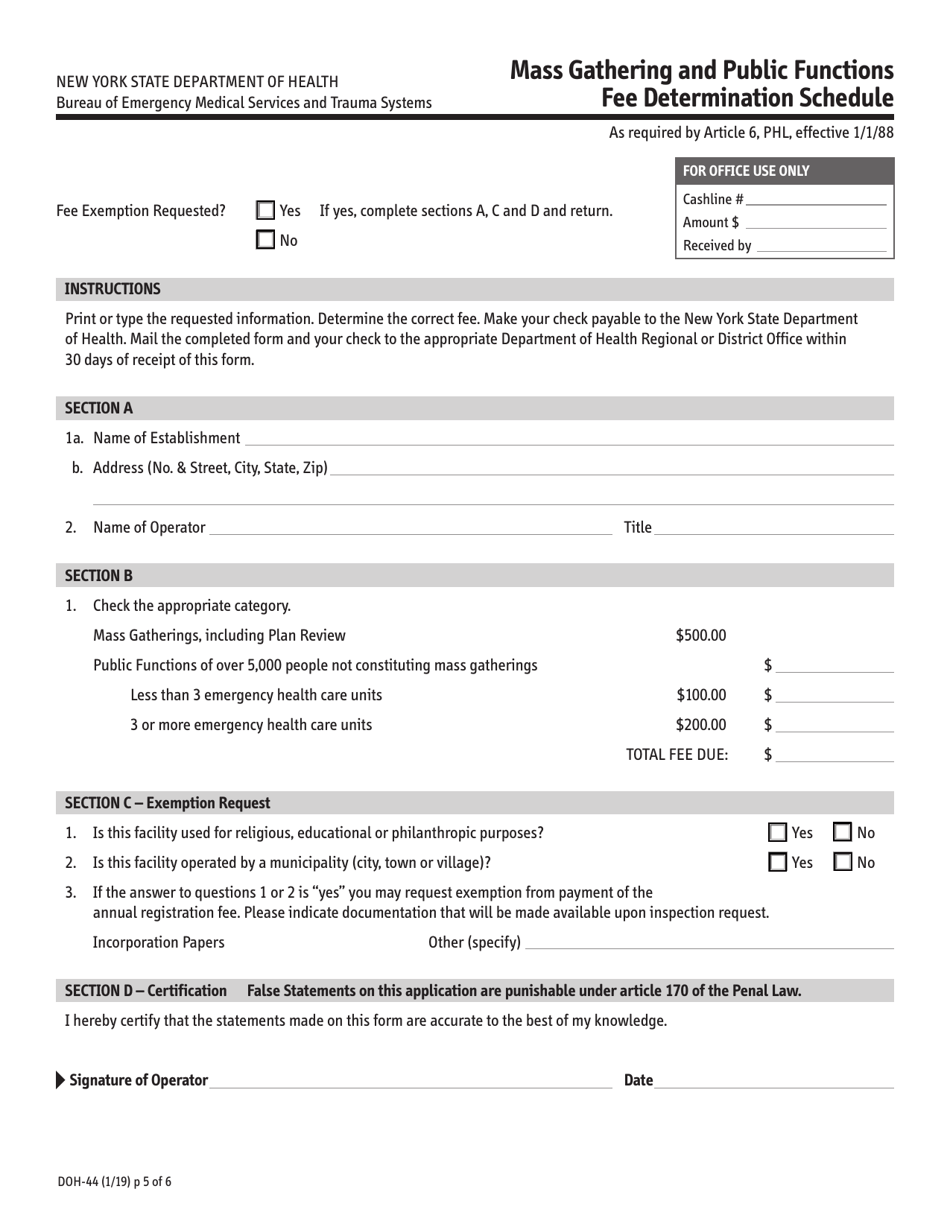 Form DOH-44 Application for a Permit for a Public Gathering - New York, Page 5