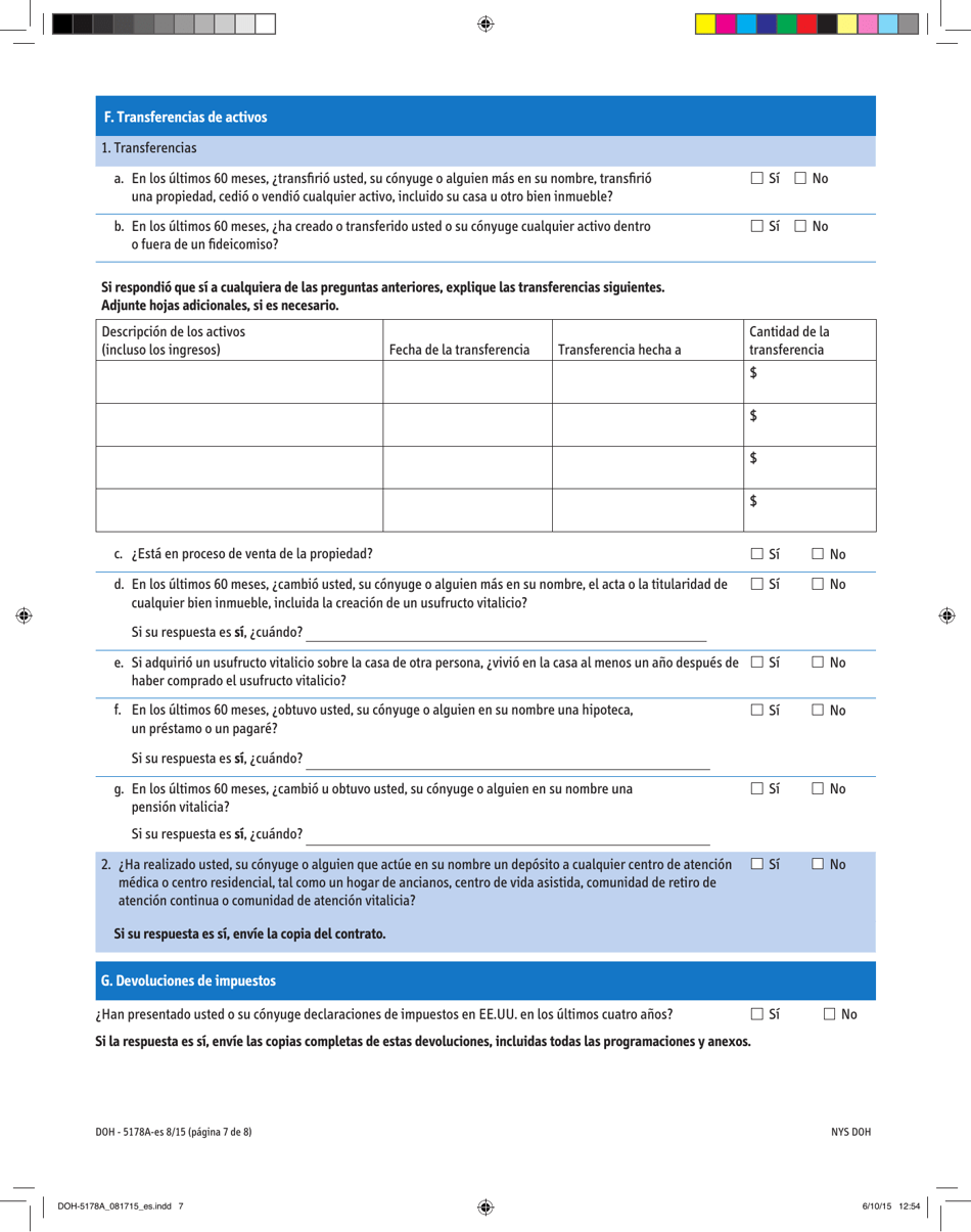 Formulario DOH-5178A-ES Suplemento A Complemento De La Solicitud De Access Ny Health Care Doh-4220 - New York (Spanish), Page 7