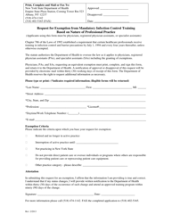 Document preview: Request for Exemption From Mandatory Infection Control Training Based on Nature of Professional Practice - New York