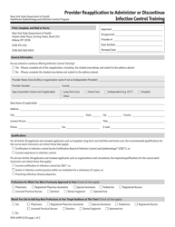 Form DOH-4499 Provider Reapplication to Administer or Discontinue - Infection Control Training - New York