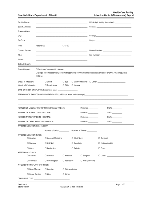 Form DOH4018  Printable Pdf