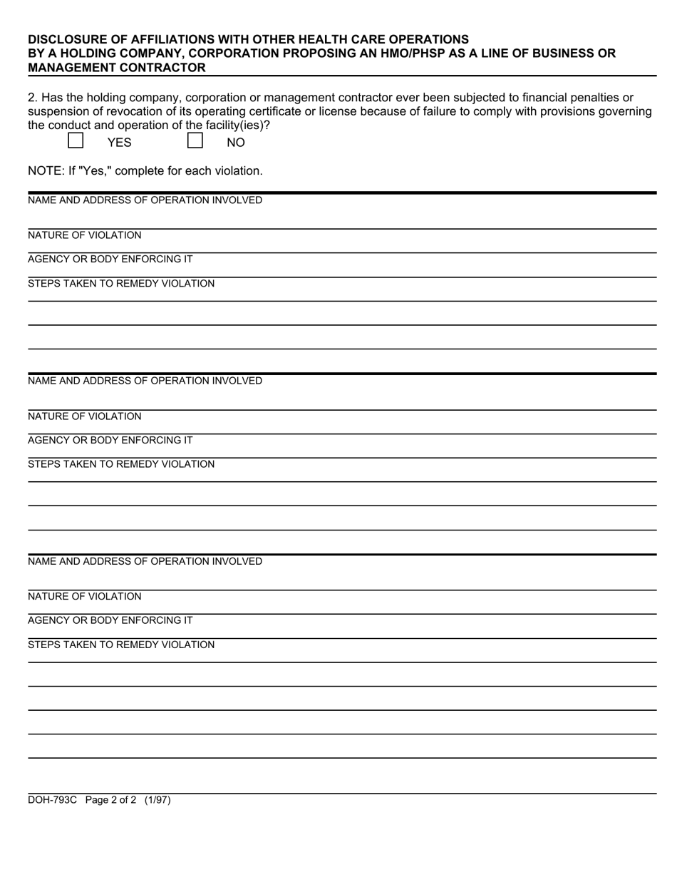 Form DOH-793C HMO / Phsp Certification Application - New York, Page 2