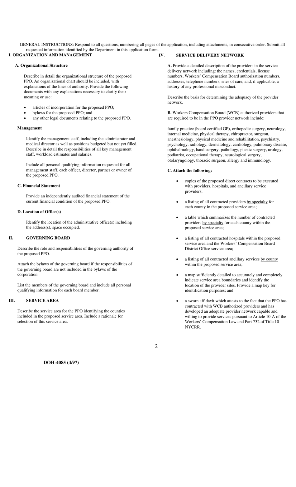 Form DOH-485 Workers Compensation Preferred Provider Organization (Ppo) Application - New York, Page 2
