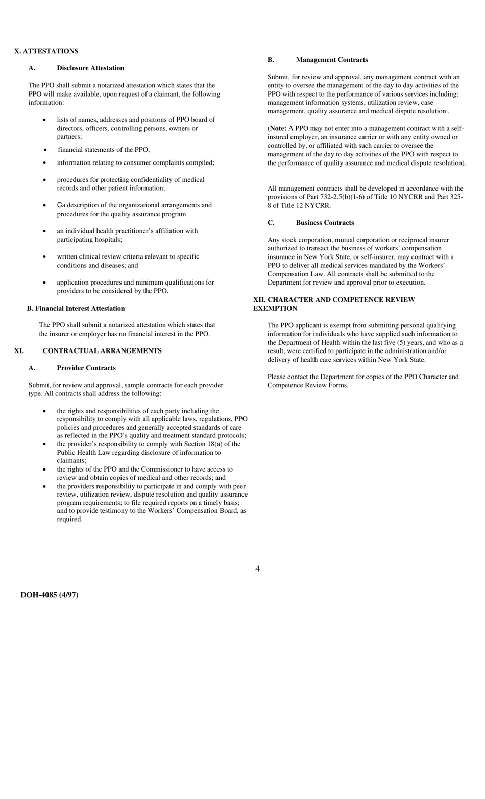 Form DOH-485 Workers Compensation Preferred Provider Organization (Ppo) Application - New York, Page 4