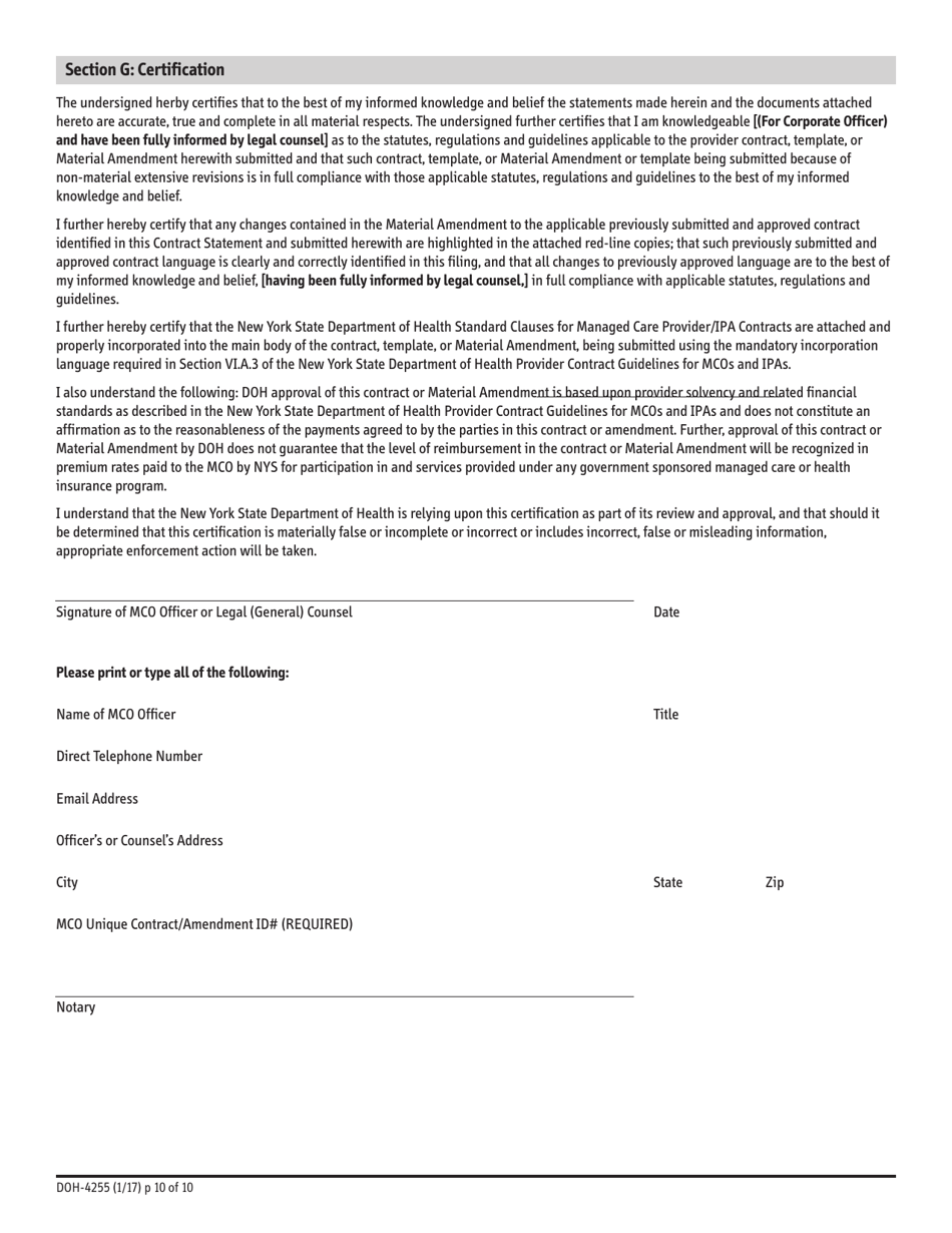 Form DOH4255 Fill Out, Sign Online and Download Fillable PDF, New