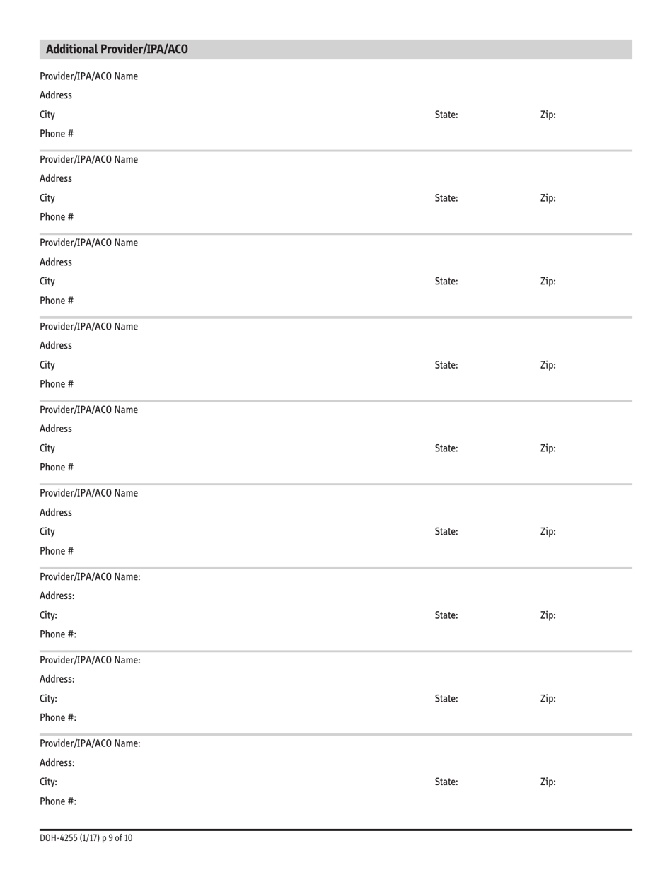 Form DOH4255 Fill Out, Sign Online and Download Fillable PDF, New