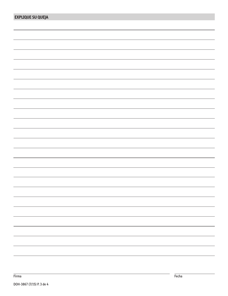 Formulario DOH-3867 Formulario De Queja - New York (Spanish), Page 3