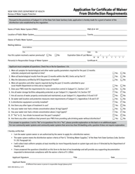 Form DOH-350 Application for Certificate of Waiver From Disinfection Requirements - New York