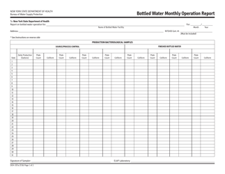 Document preview: Form DOH-357A Bottled Water Monthly Operation Report - New York