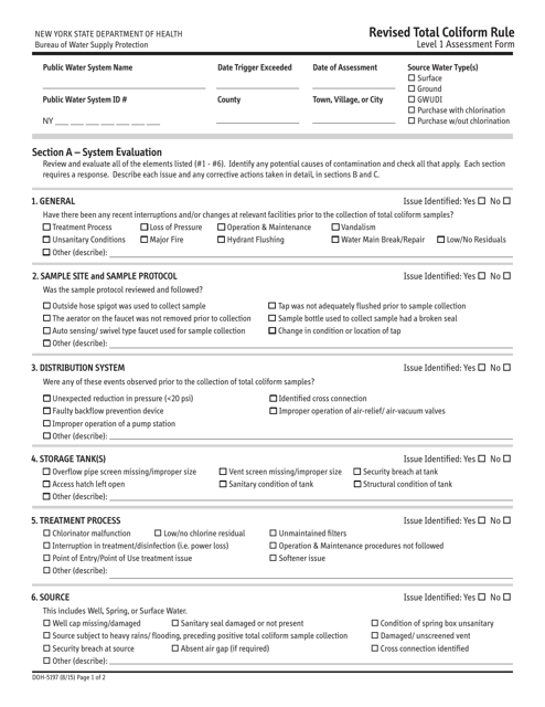 Form DOH-5197 Revised Total Coliform Rule: Level 1 Assessment Form - New York