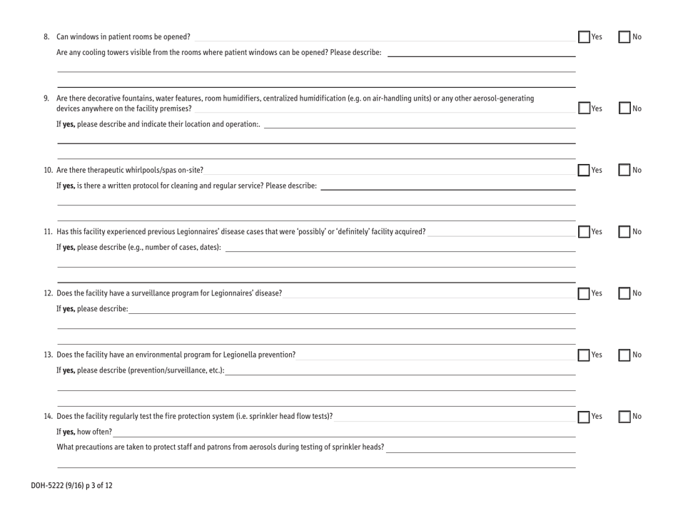 Form DOH-5222 Environmental Assessment of Water Systems in Healthcare Settings - New York, Page 3