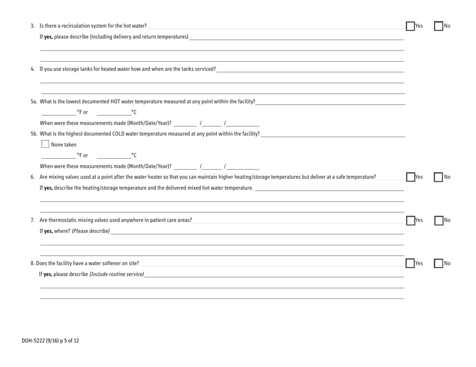 Form DOH-5222 Environmental Assessment of Water Systems in Healthcare Settings - New York, Page 5