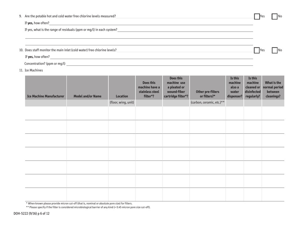 Form DOH-5222 Environmental Assessment of Water Systems in Healthcare Settings - New York, Page 6