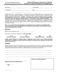 Document preview: Form DOH-4200 Written Notification for Supervision of Bathing Facilities at Temporary Residences & Campgrounds - New York