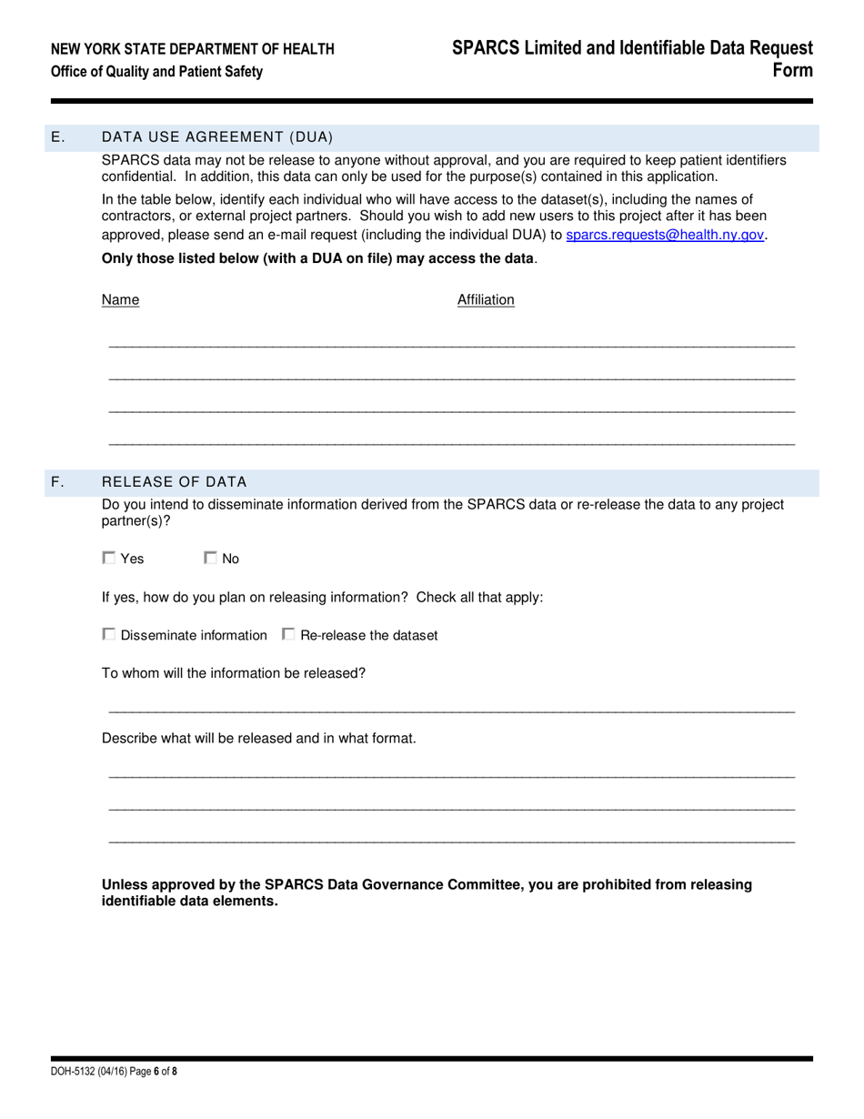 Form DOH-5132 Sparcs Limited and Identifiable Data Request Form - New York, Page 6
