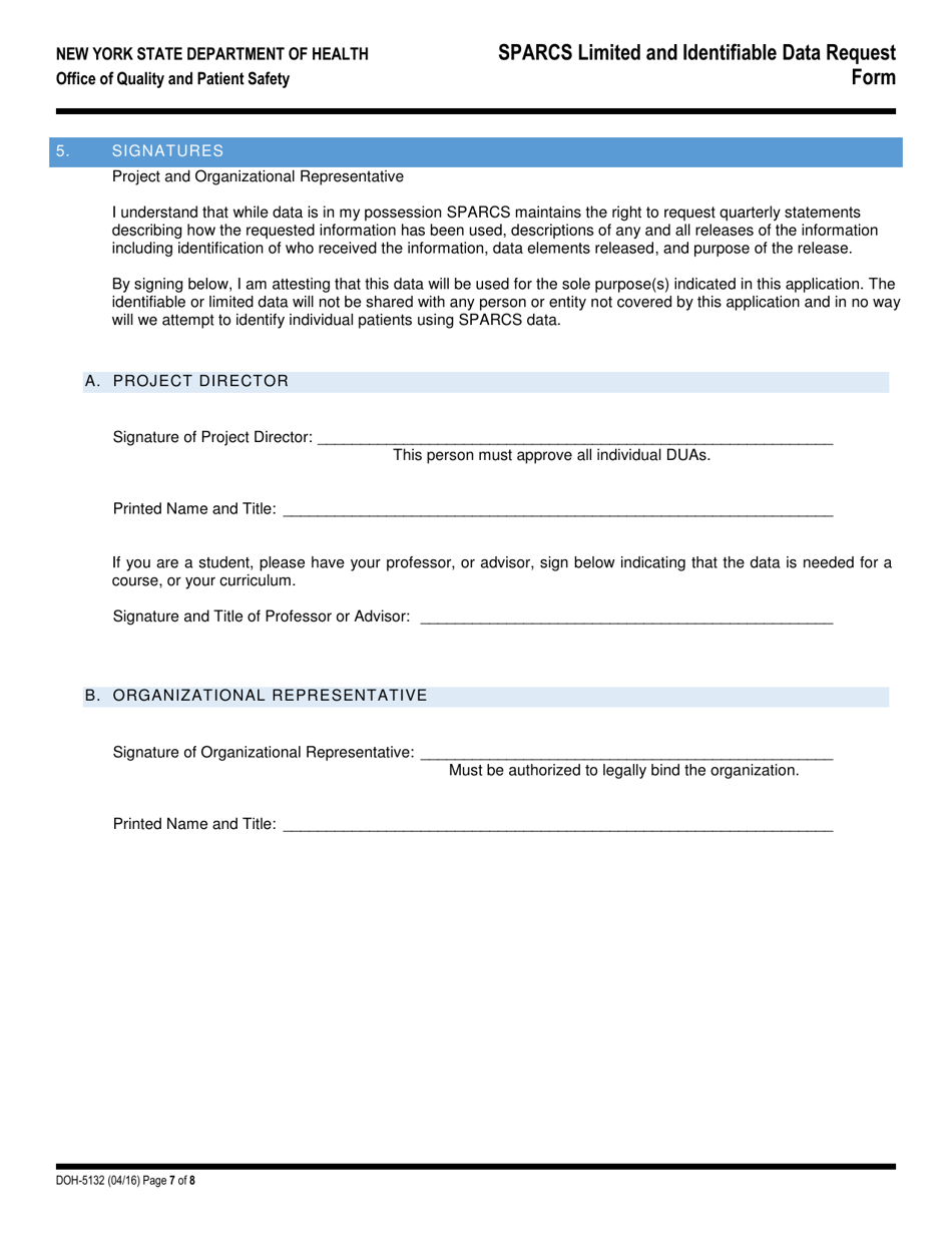 Form DOH-5132 Sparcs Limited and Identifiable Data Request Form - New York, Page 7